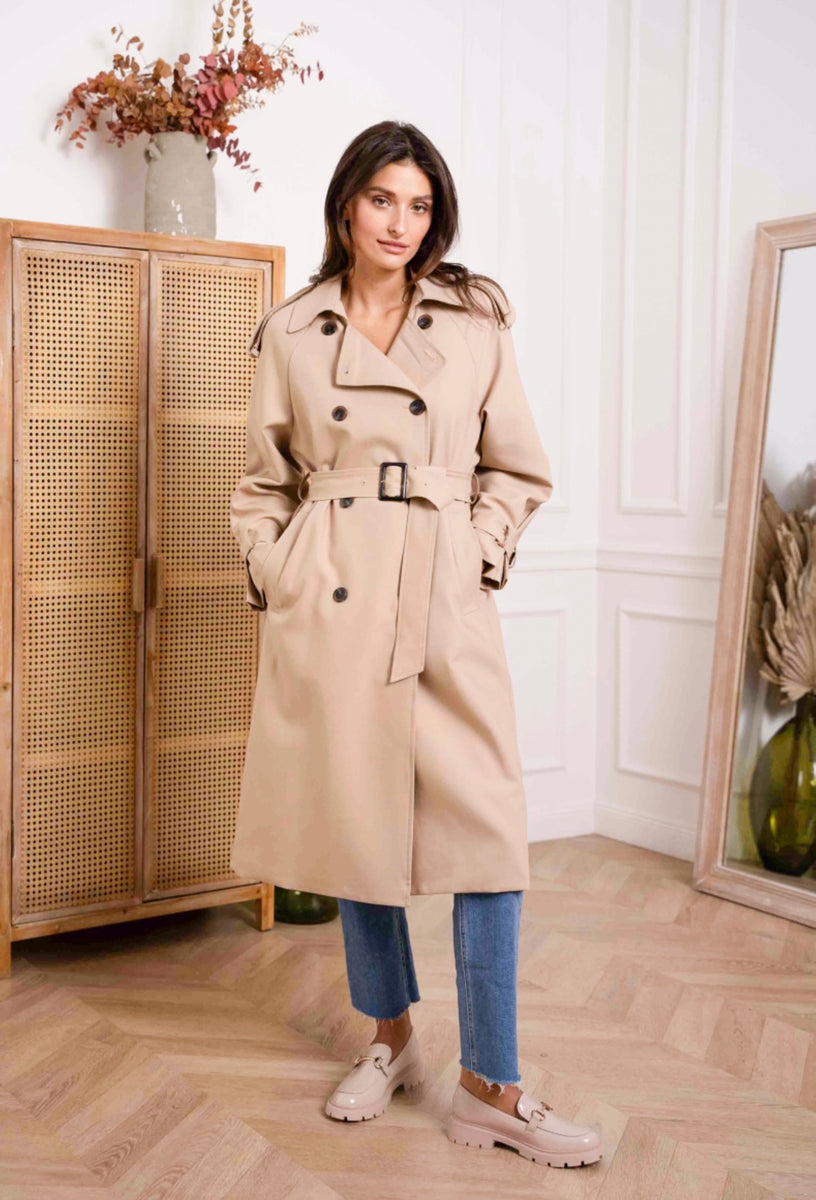 Trench long couleur uni avec ceinture