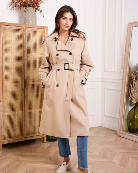 Trench long couleur uni avec ceinture